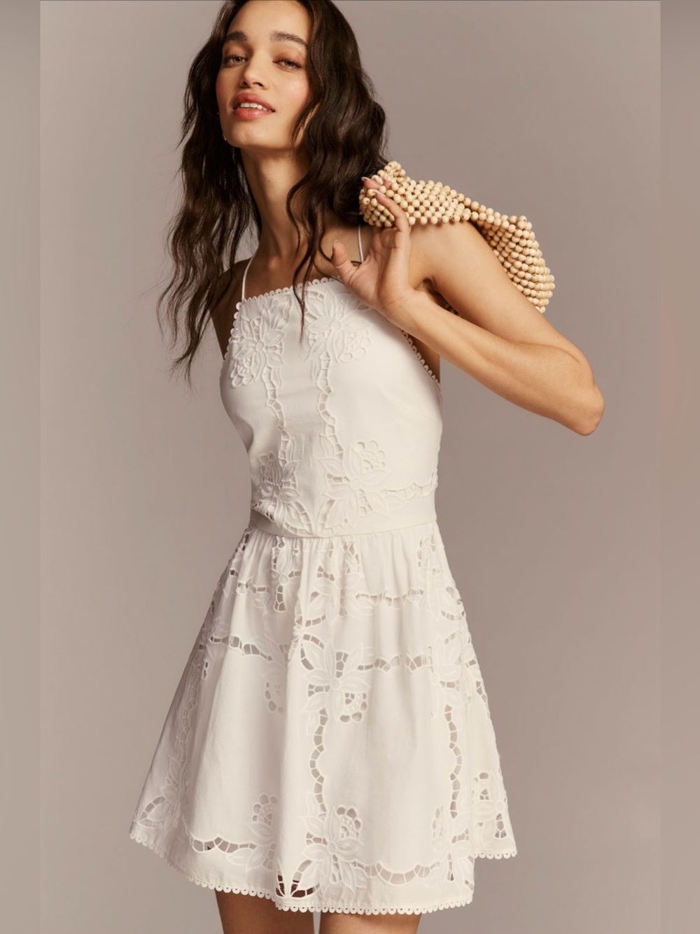 SAYLOR White Eyelet Mini Dress with Spaghetti Straps